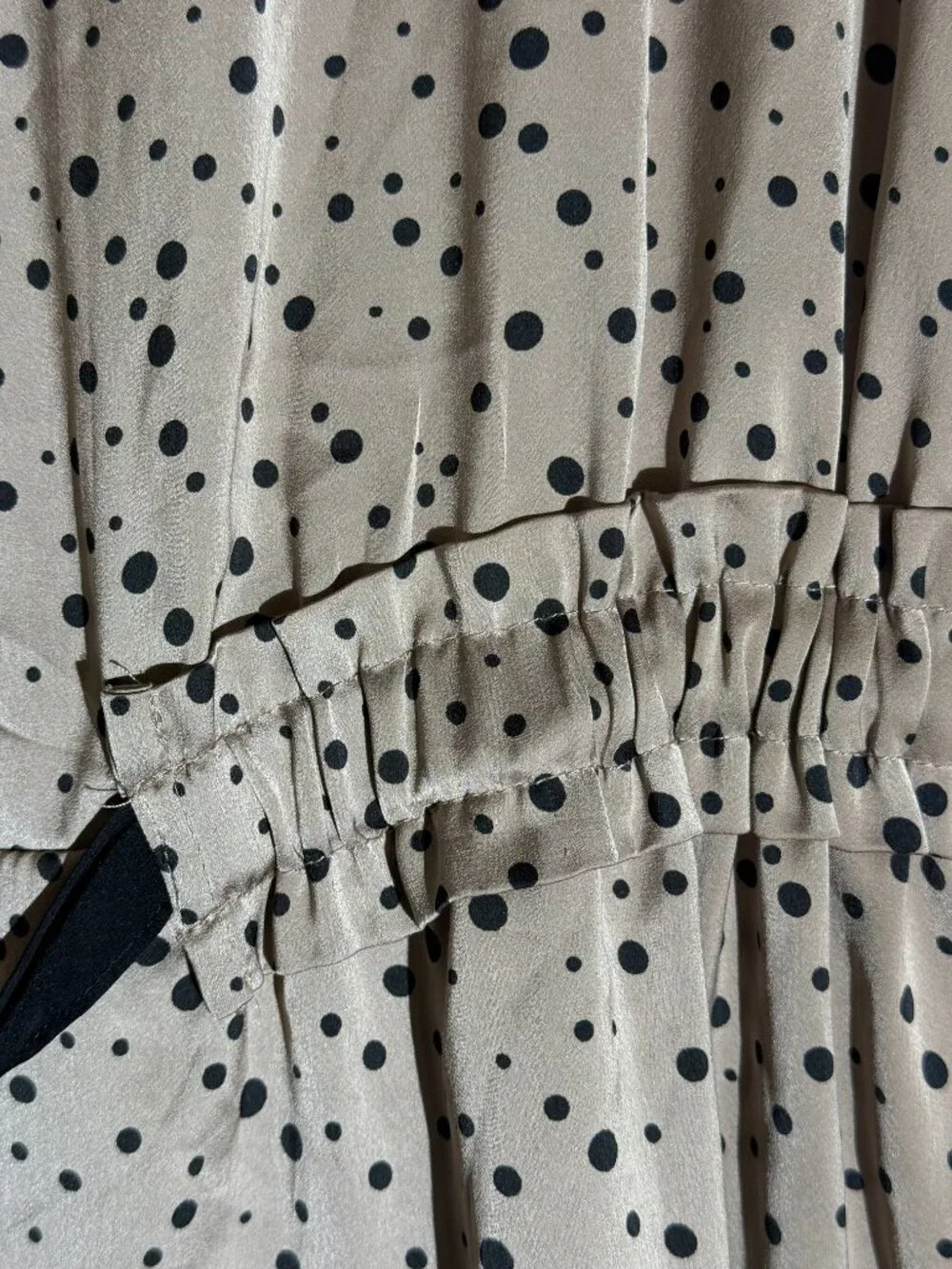 LOFT Polka Dot Sleeveless Cinch Waist Dress | Taupe Black M - Picture 4 of 5